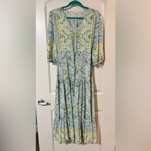 Floral Bohemian Maxi Dress - Blue and Yellow